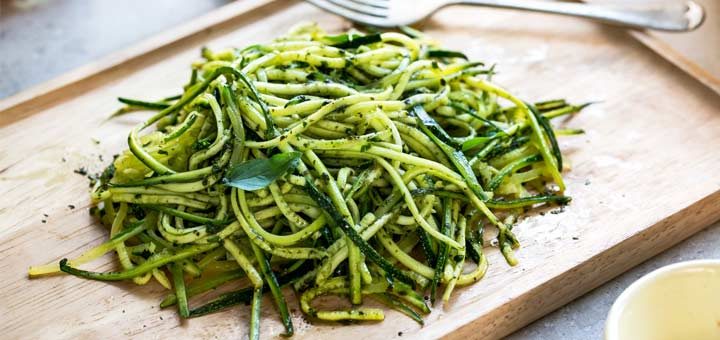 Zucchini Noodles Tossed In A Mint Pesto
