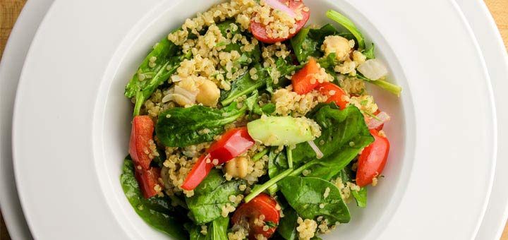 Spinach, Chickpea & Quinoa Salad With An Avocado Dressing