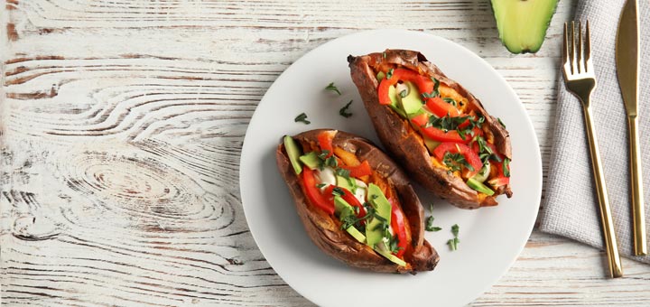 Sweet Potatoes Stuffed With Peppers & Onions